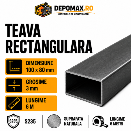 Teava rectangulara 100 x 80 x 3 mm, 6 metri